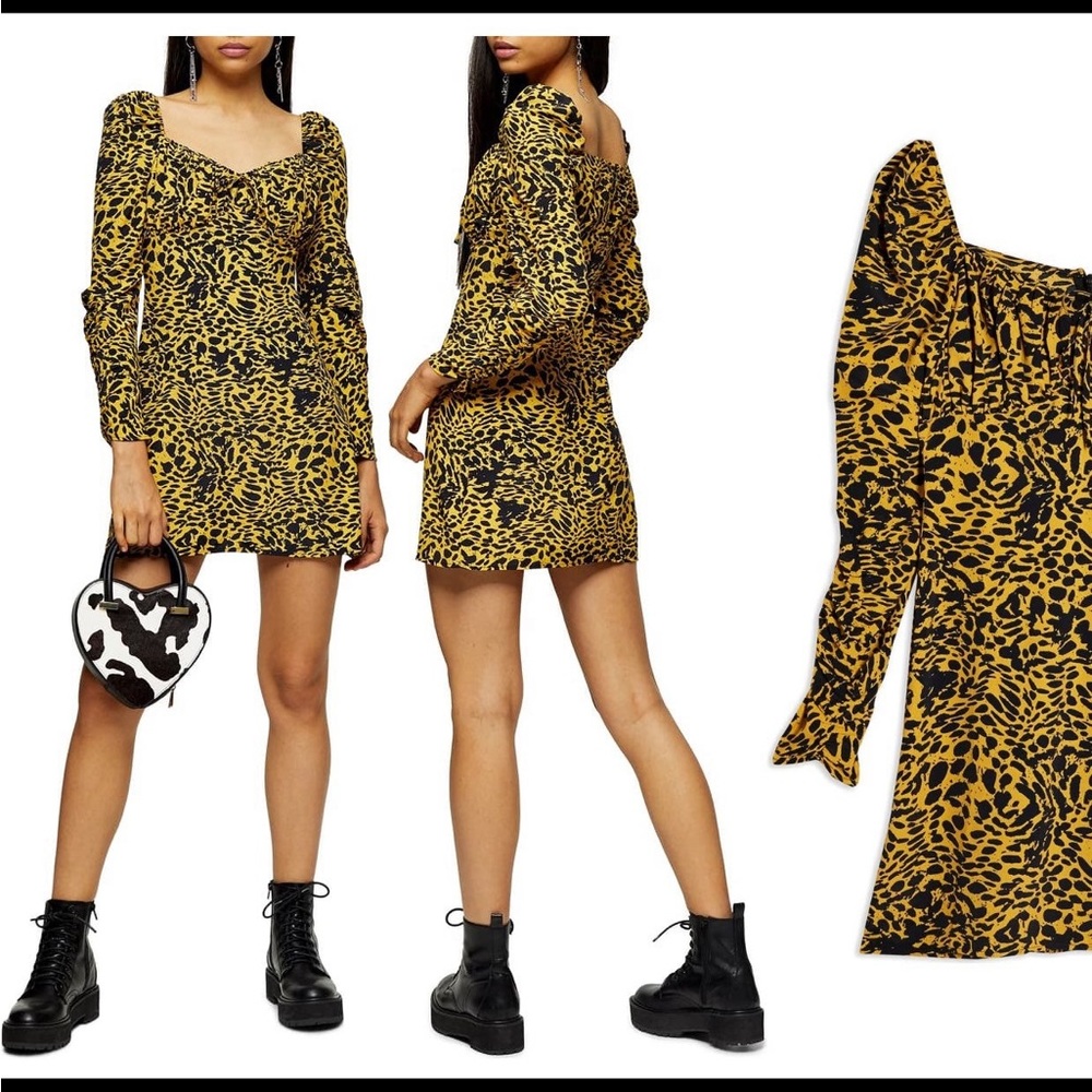 Topshop Animal tea long sleeves minidress